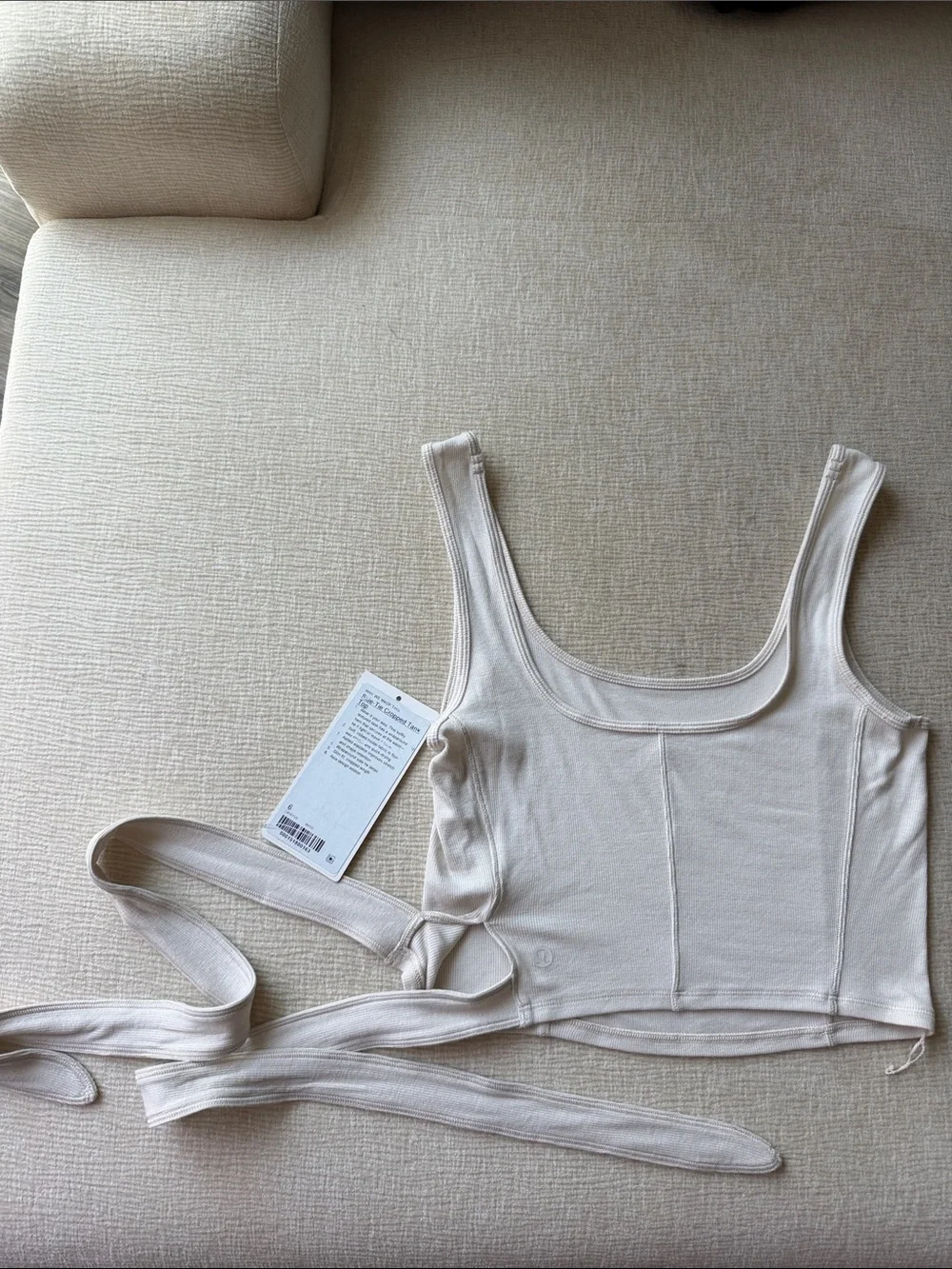 lululemon athletica Cream Ribbed Wrap Crop Tank